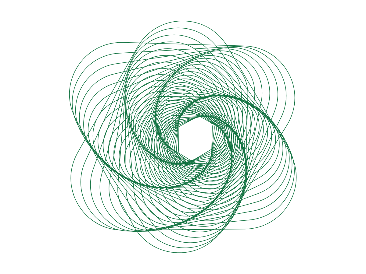Spiralförmige Liniengrafik in Grün, die Positionierung, Wirkung und Ausrichtung nach außen visualisiert.